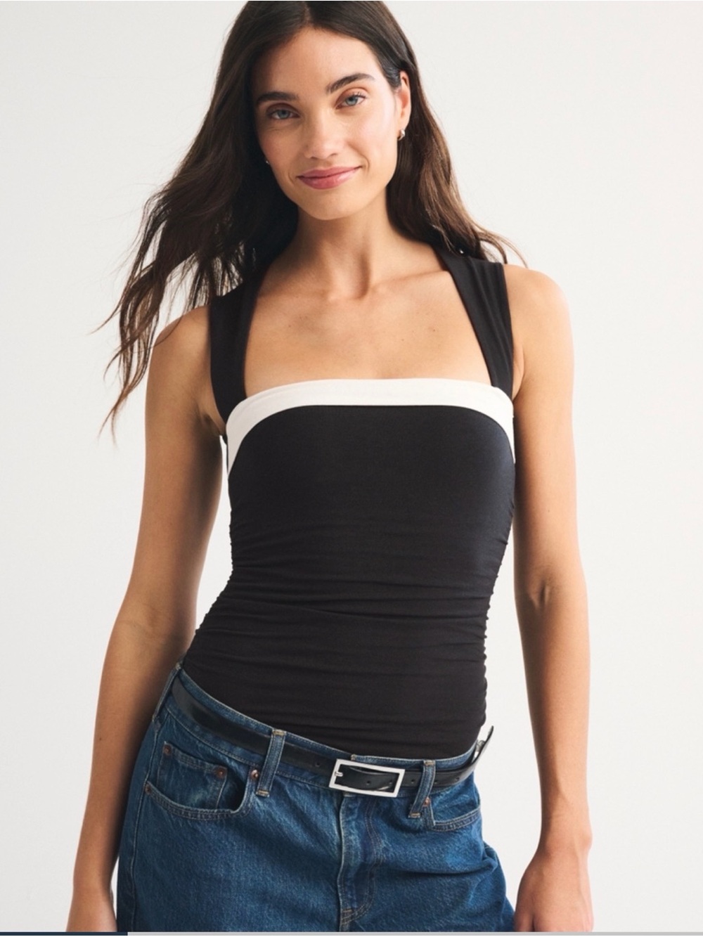 Abercrombie & Fitch Ava Top Square Neck Black & White Sleeveless Top Size Small
